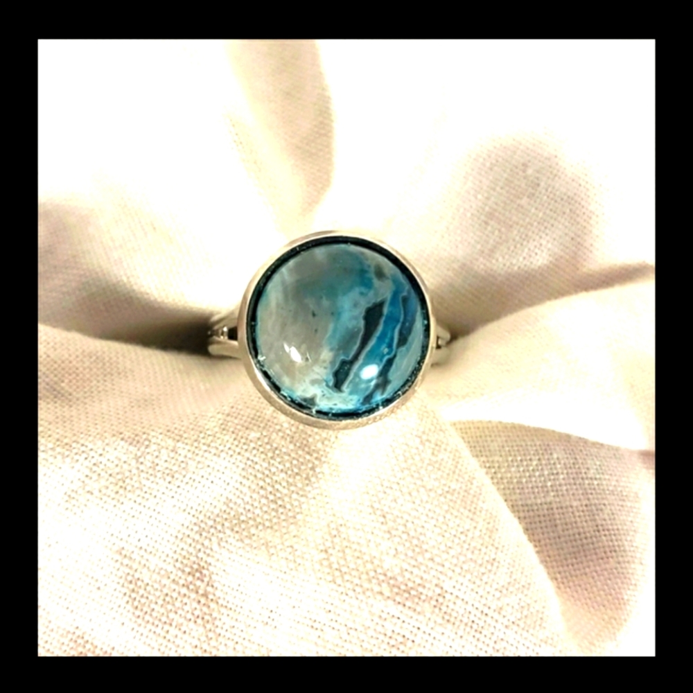 Natural Jasper Stone Silvertone Ring